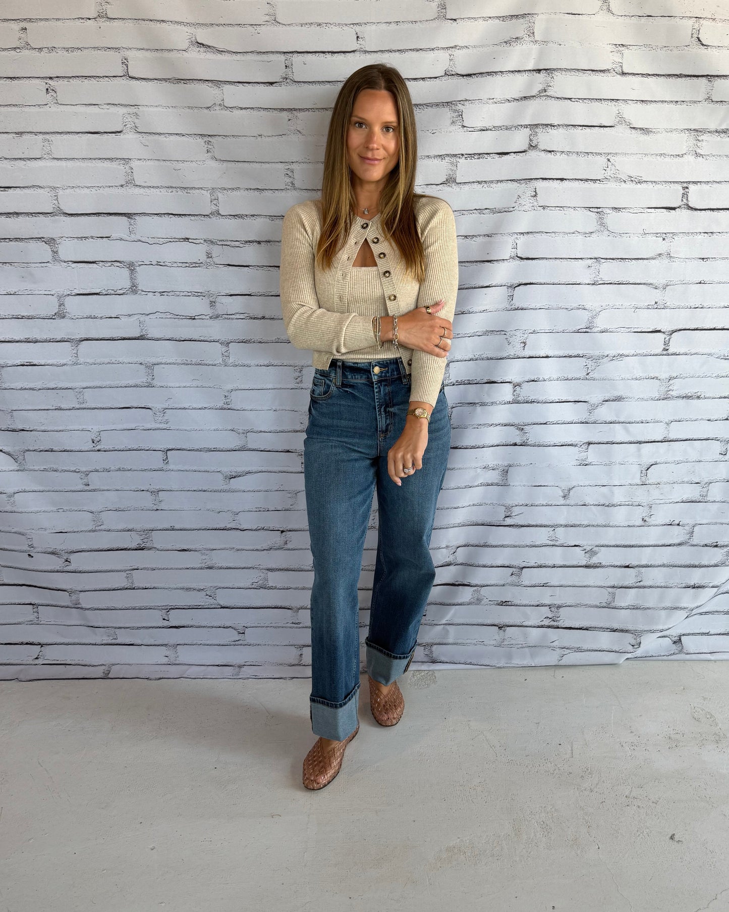 Ribbed Cami with Cardigan Sweater Khaki