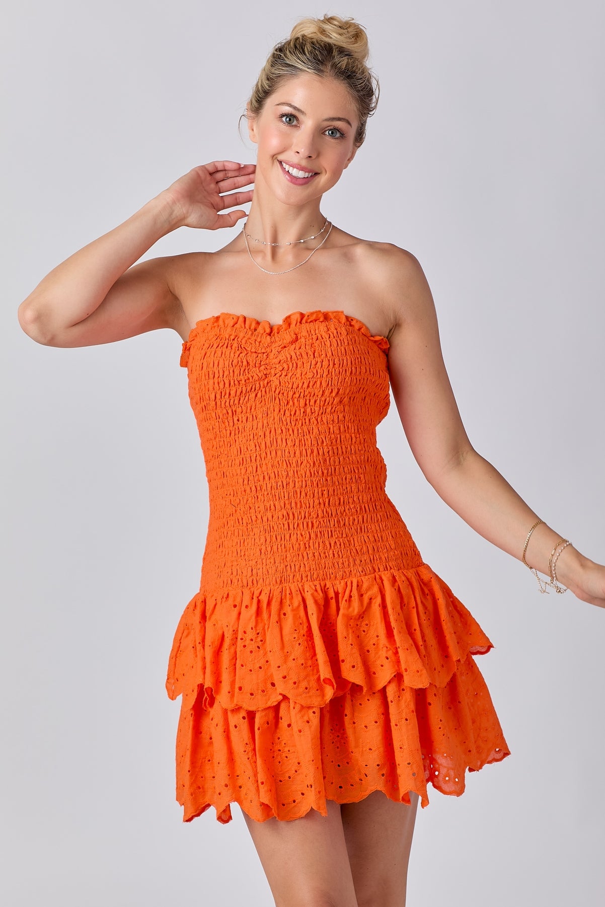 Aria Smocked Ruffle Dress Orange