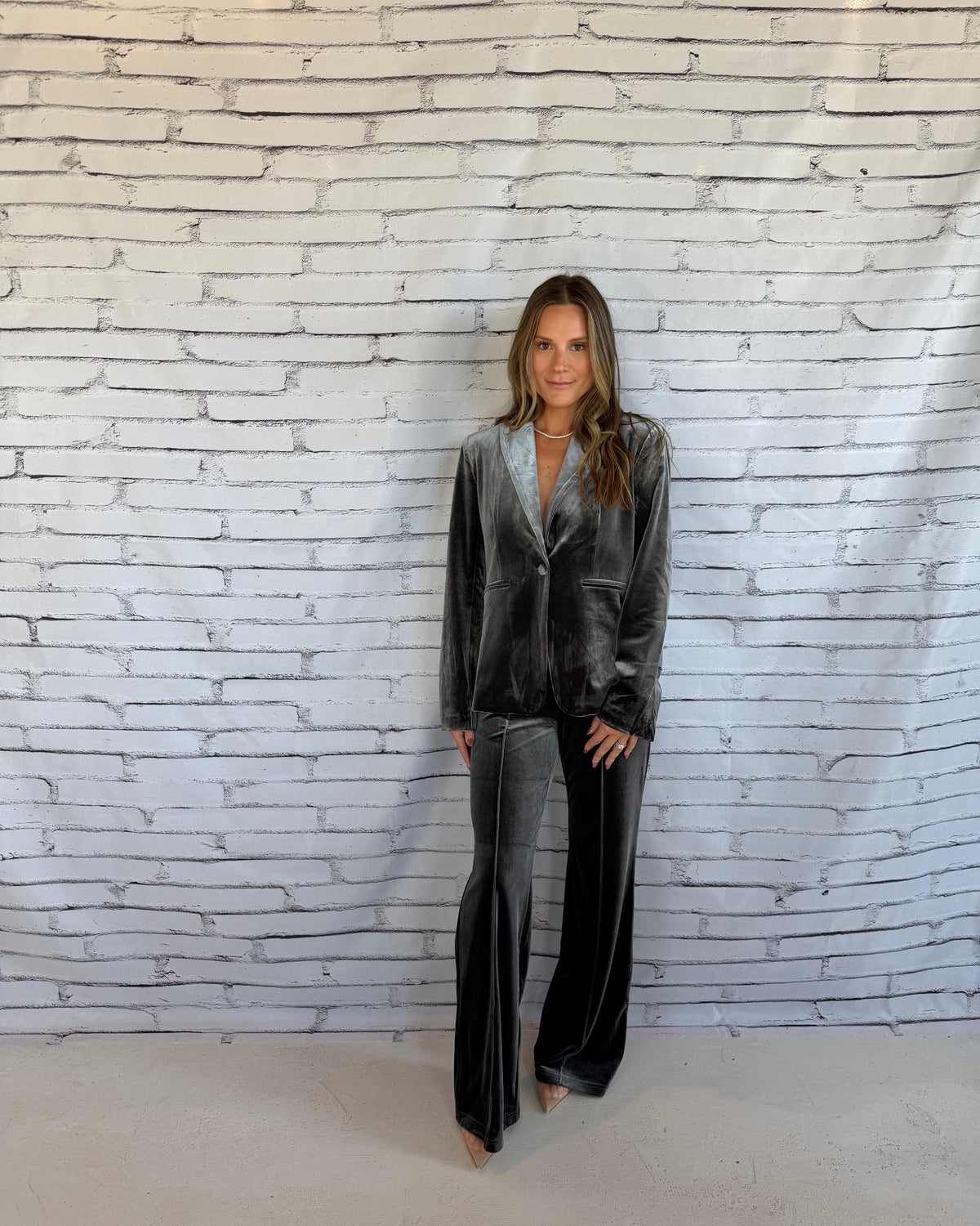 Monroe Velvet Blazer Silver