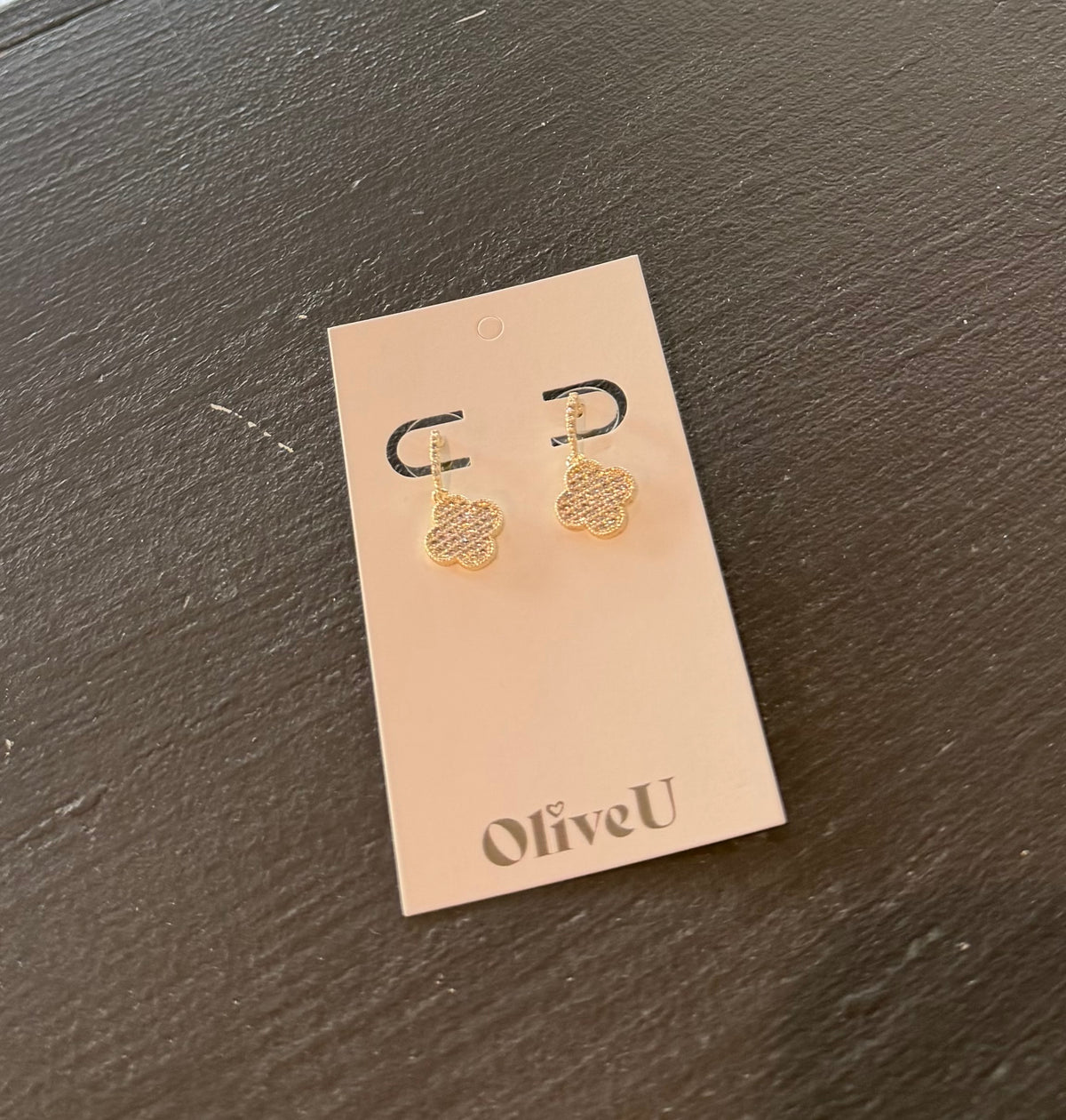 Gold Rhinestone Drop Clover Earrings