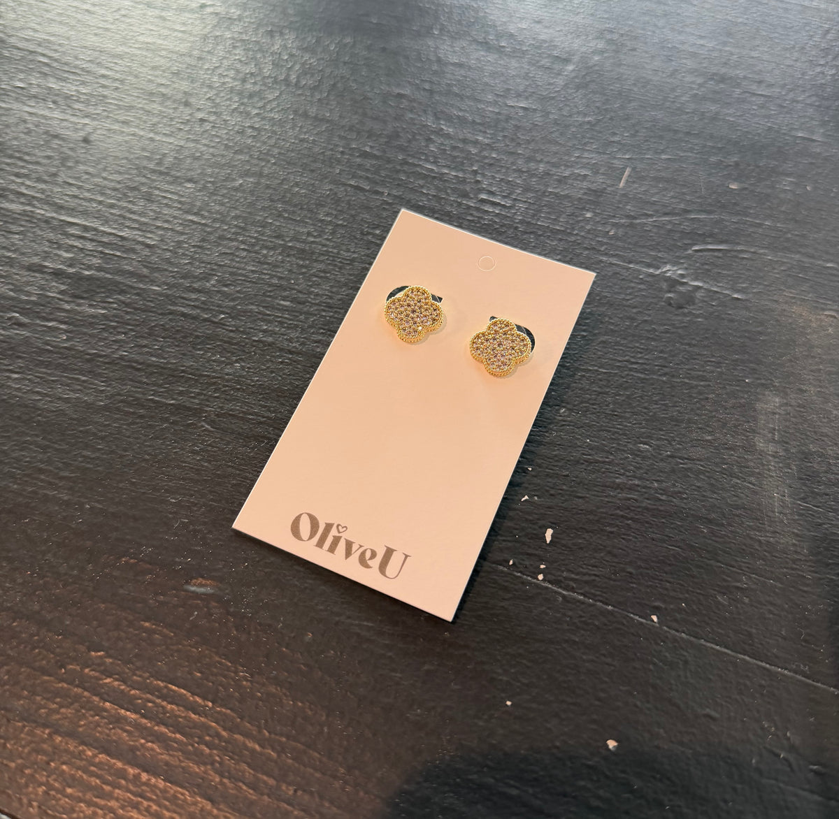 Gold Rhinestone Clover Earrings