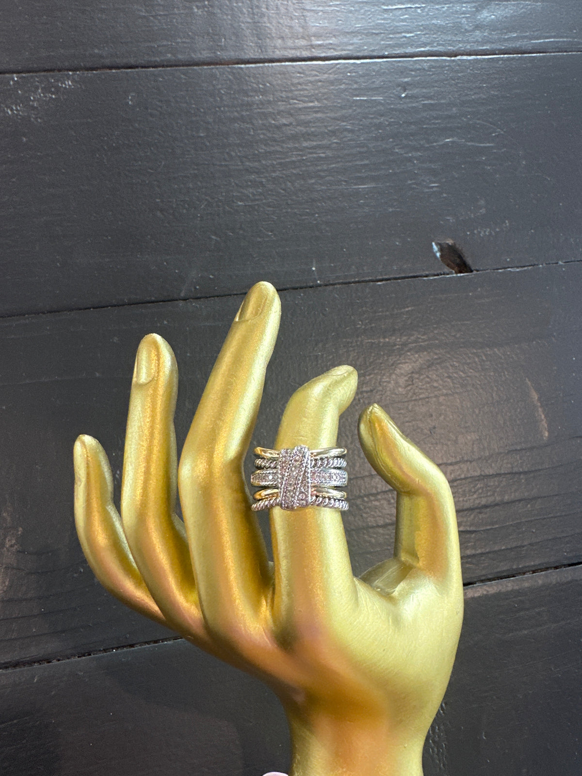 Wide Two Tone Cable Band Ring