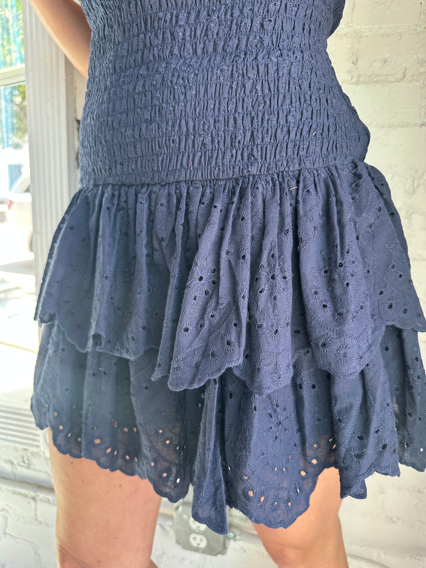 Aria Smocked Ruffle Dress Navy