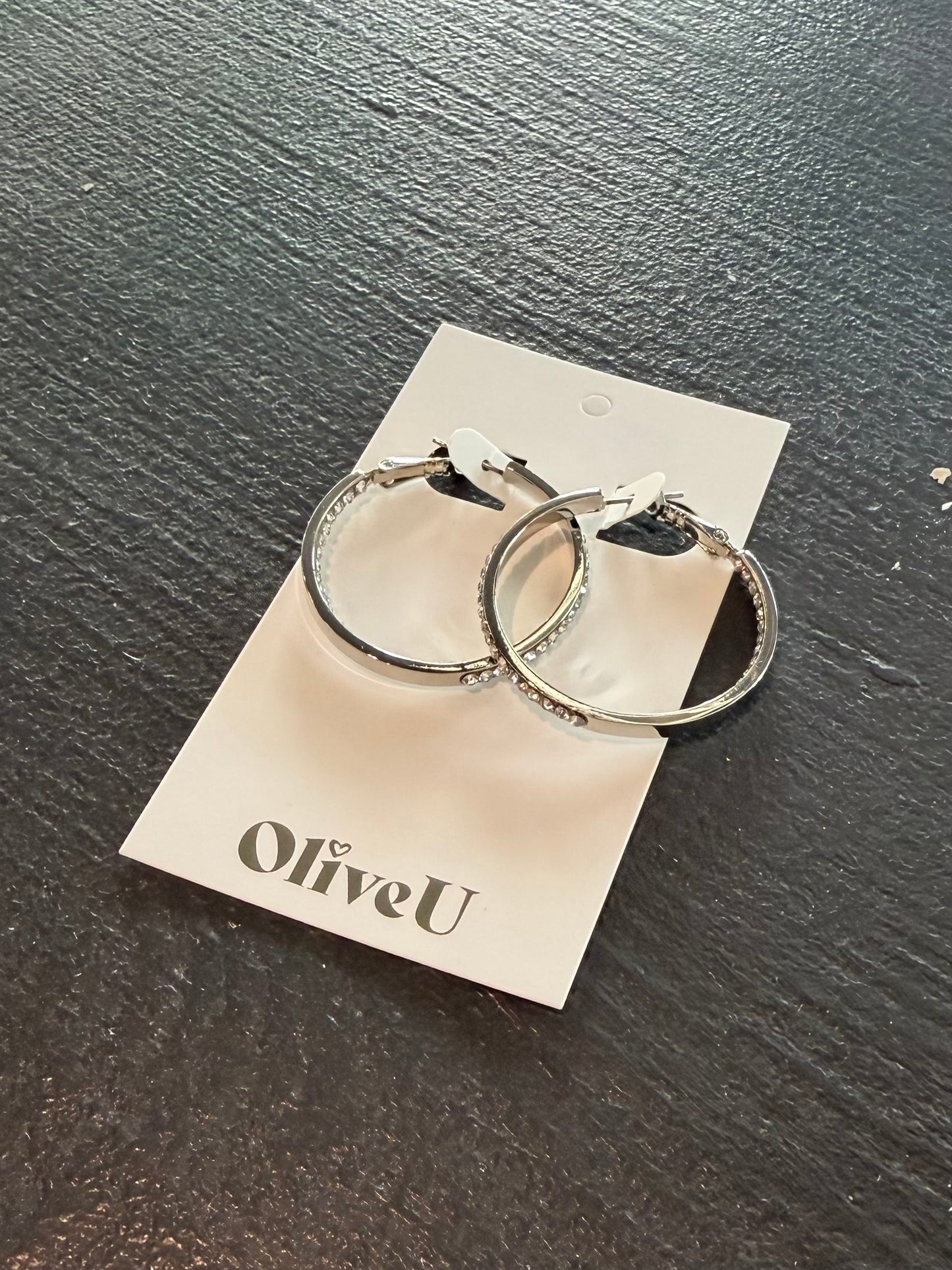Medium Silver Hoop Earrings CZ