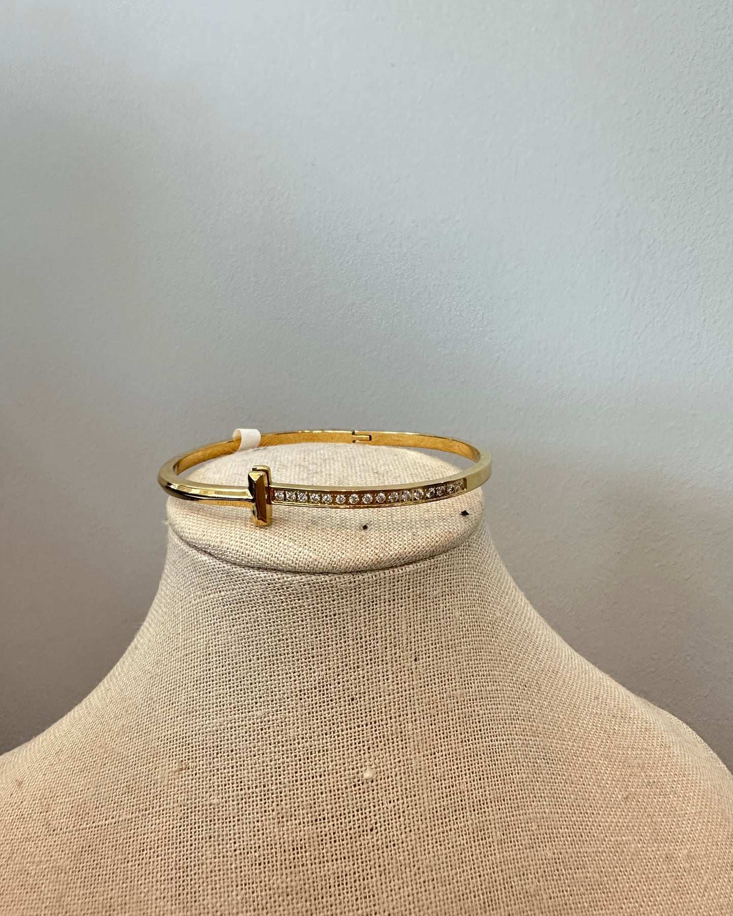 Small Gold CZ T Bracelet w Rhinestones