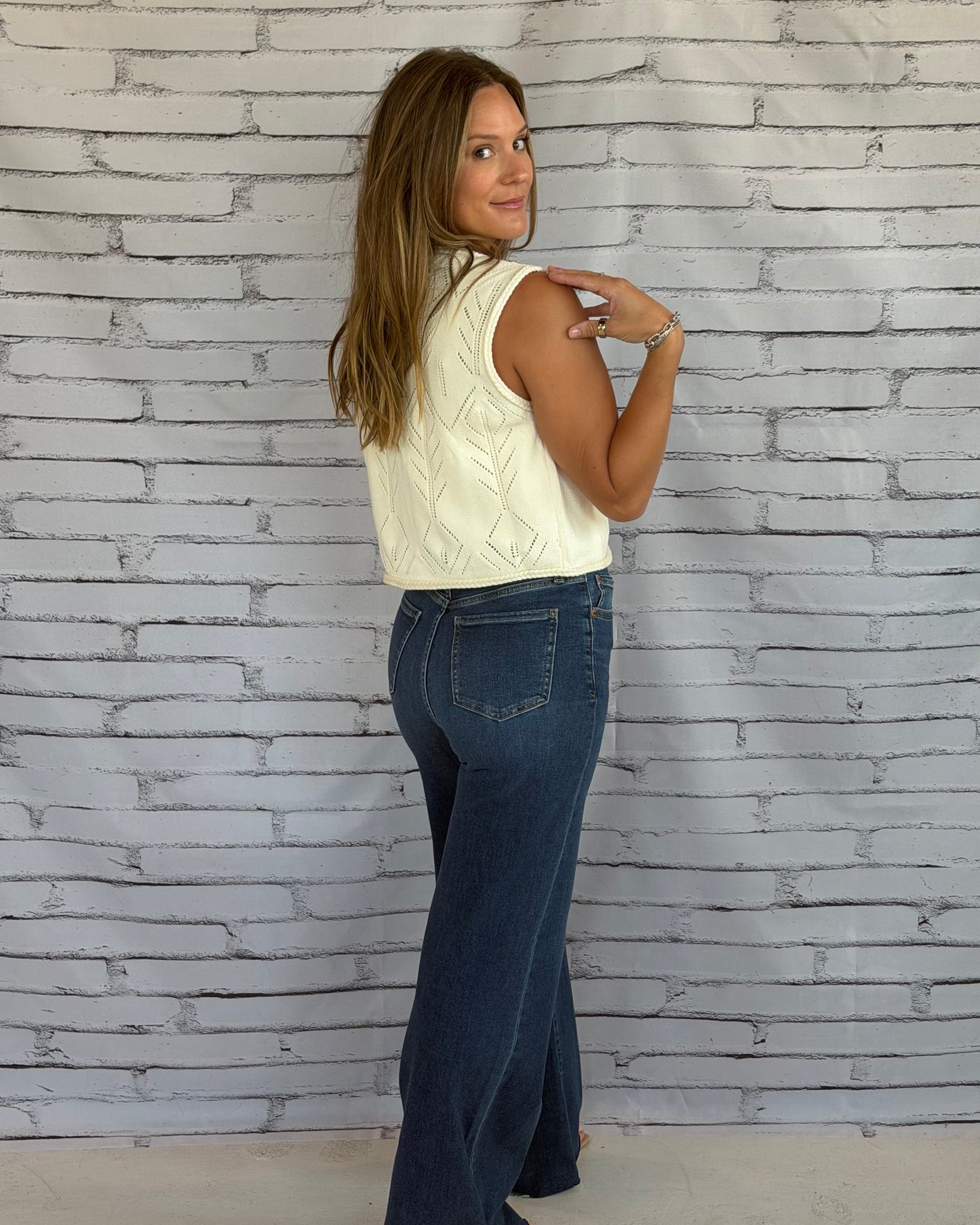 Junie Pointelle Sweater Vest Ivory