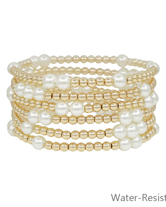 Gold Beaded and Pearl Bracelets