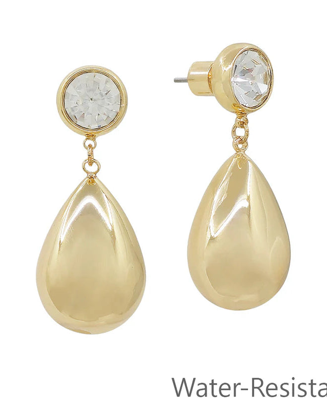 Clear Rhinestone Stud Gold Teardrop Earrings