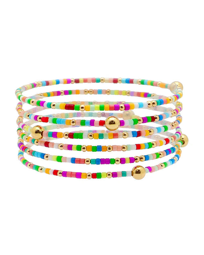 Multi Sead Beed and Gold Stretch Bracelet