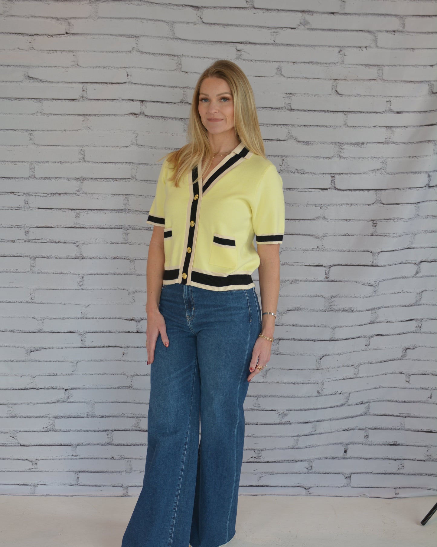 Sunshine Navy Button Top