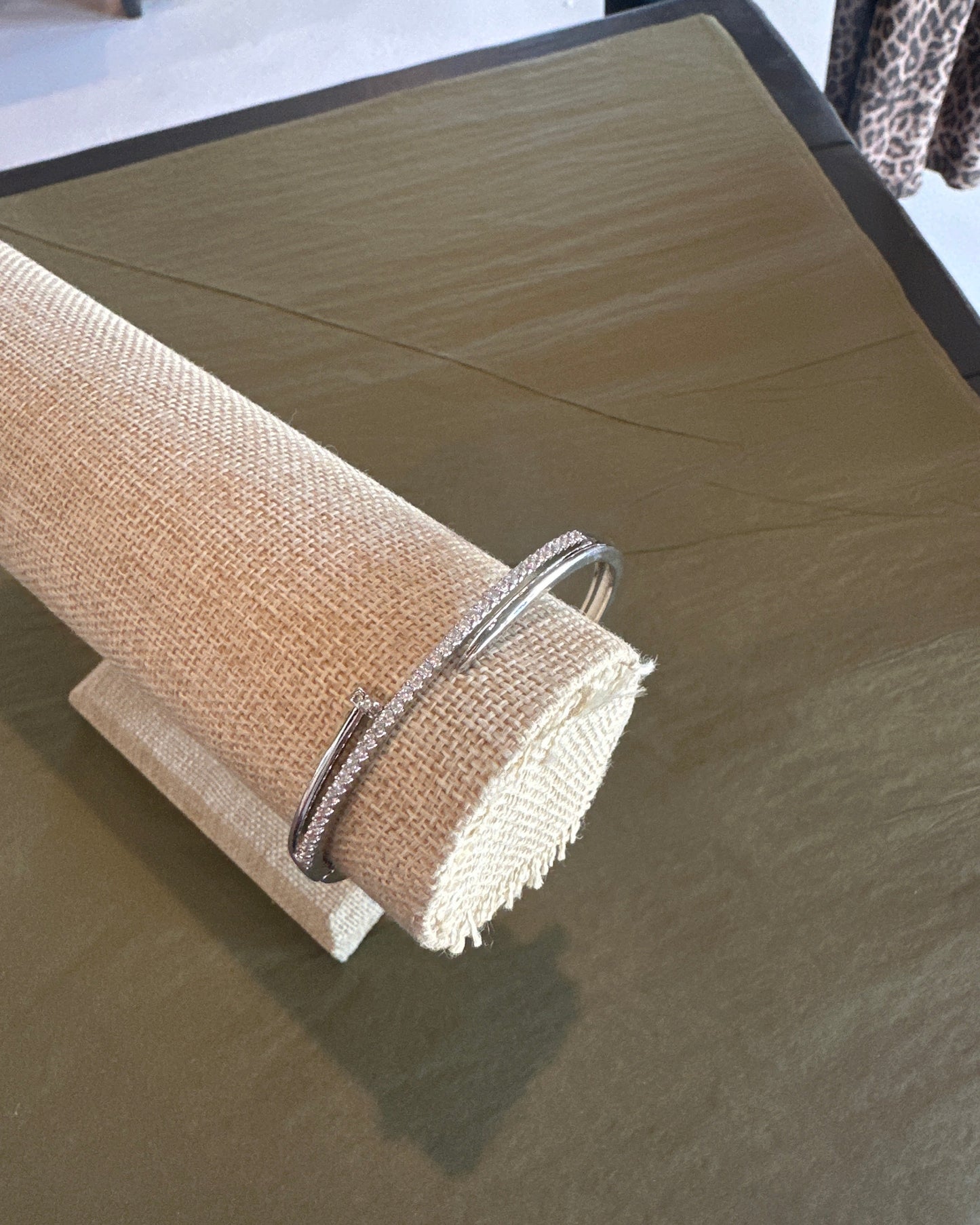 Nail Silver Bracelet with Rhinestones