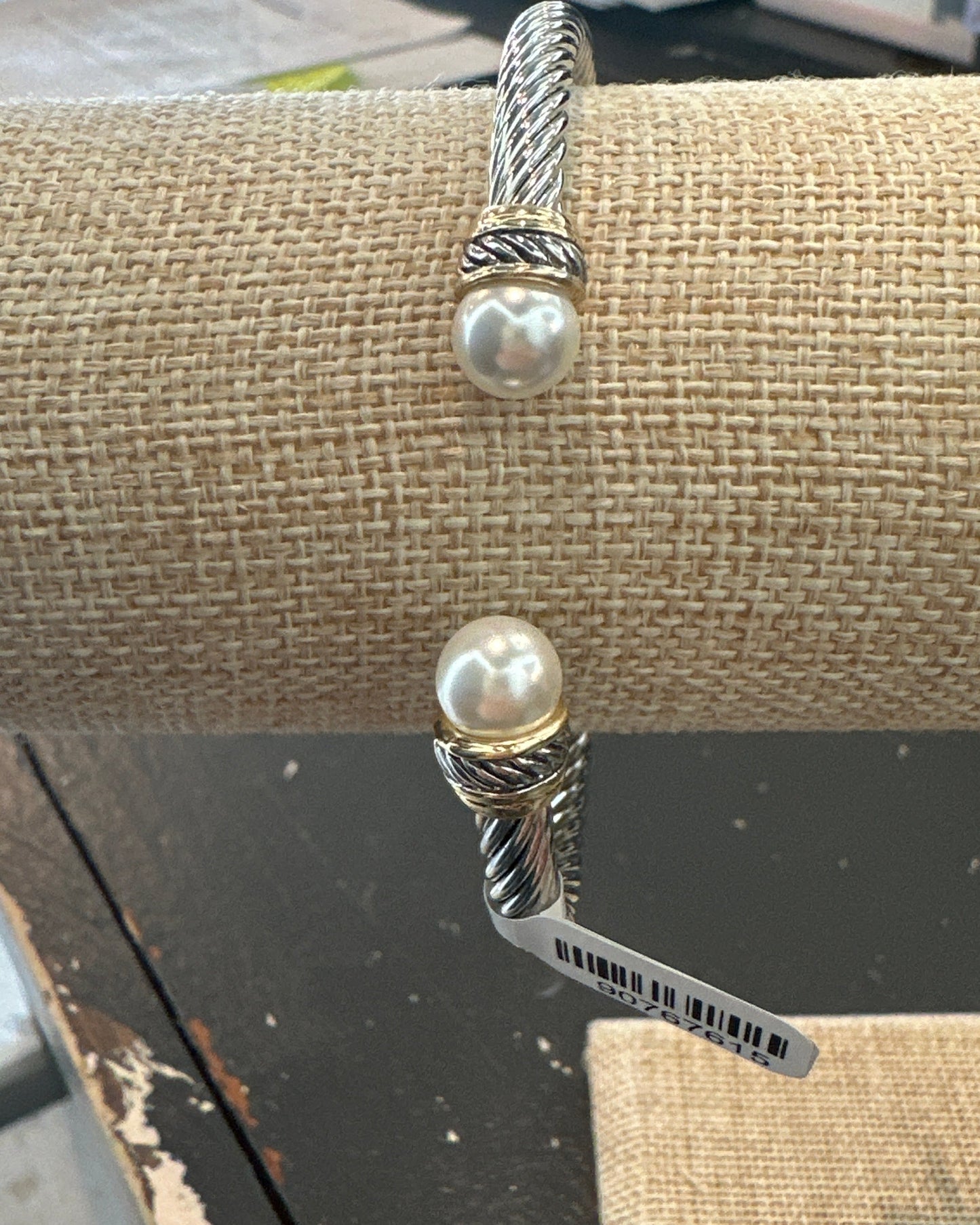 Silver Cuff Bracelet with Pearl