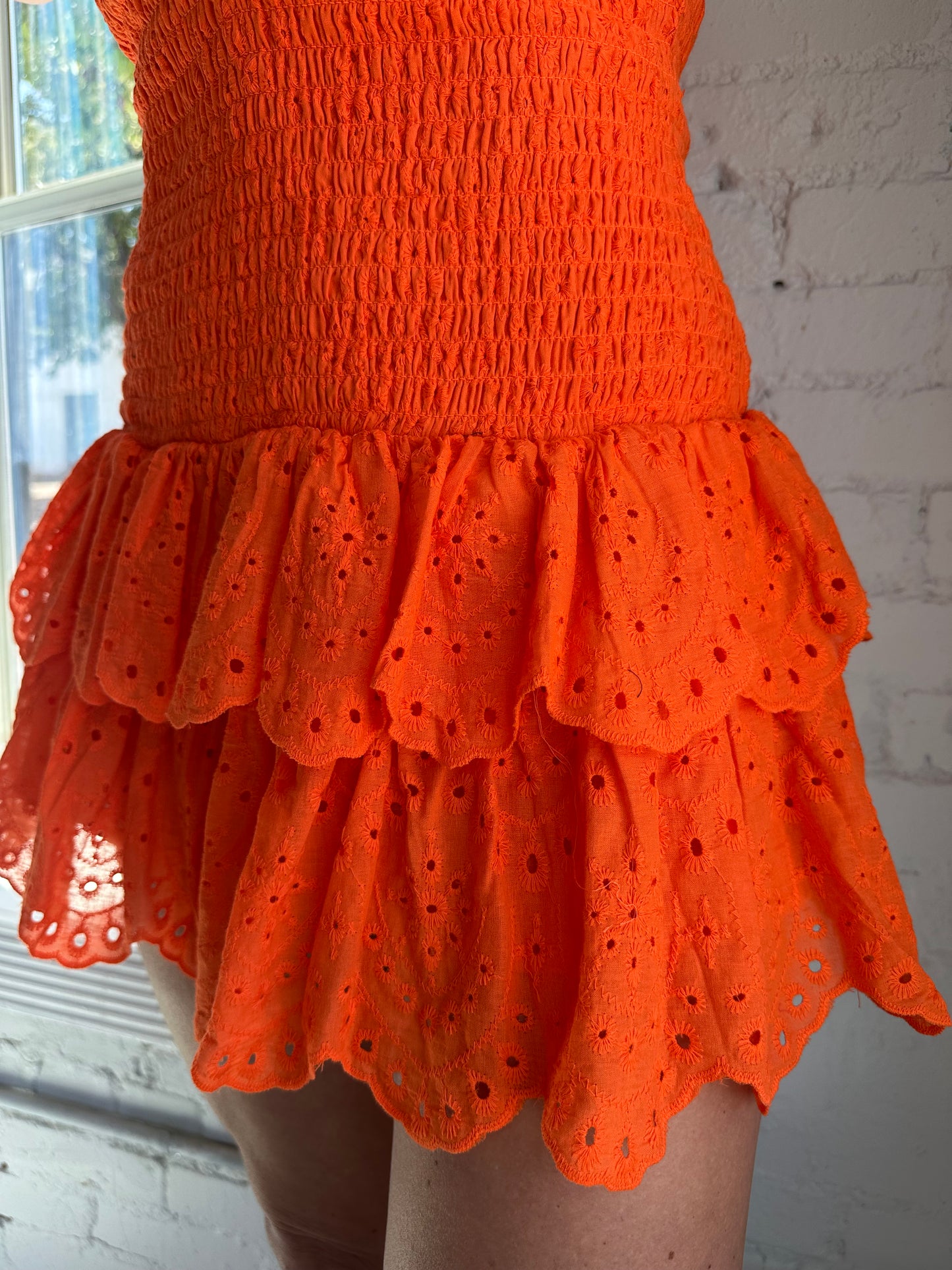Aria Smocked Ruffle Dress Orange
