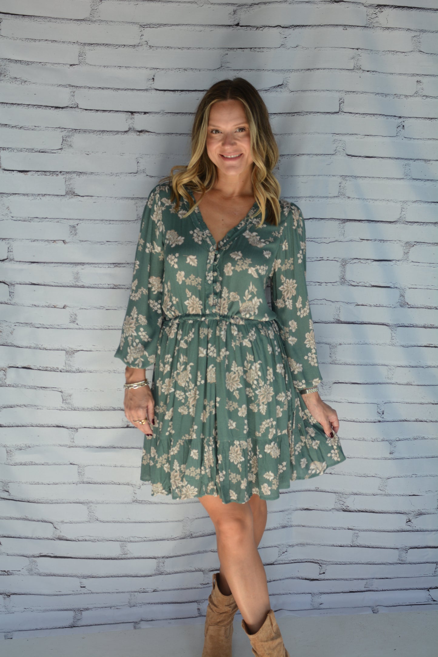 Ruffle Neck Tie Side Mini Dress