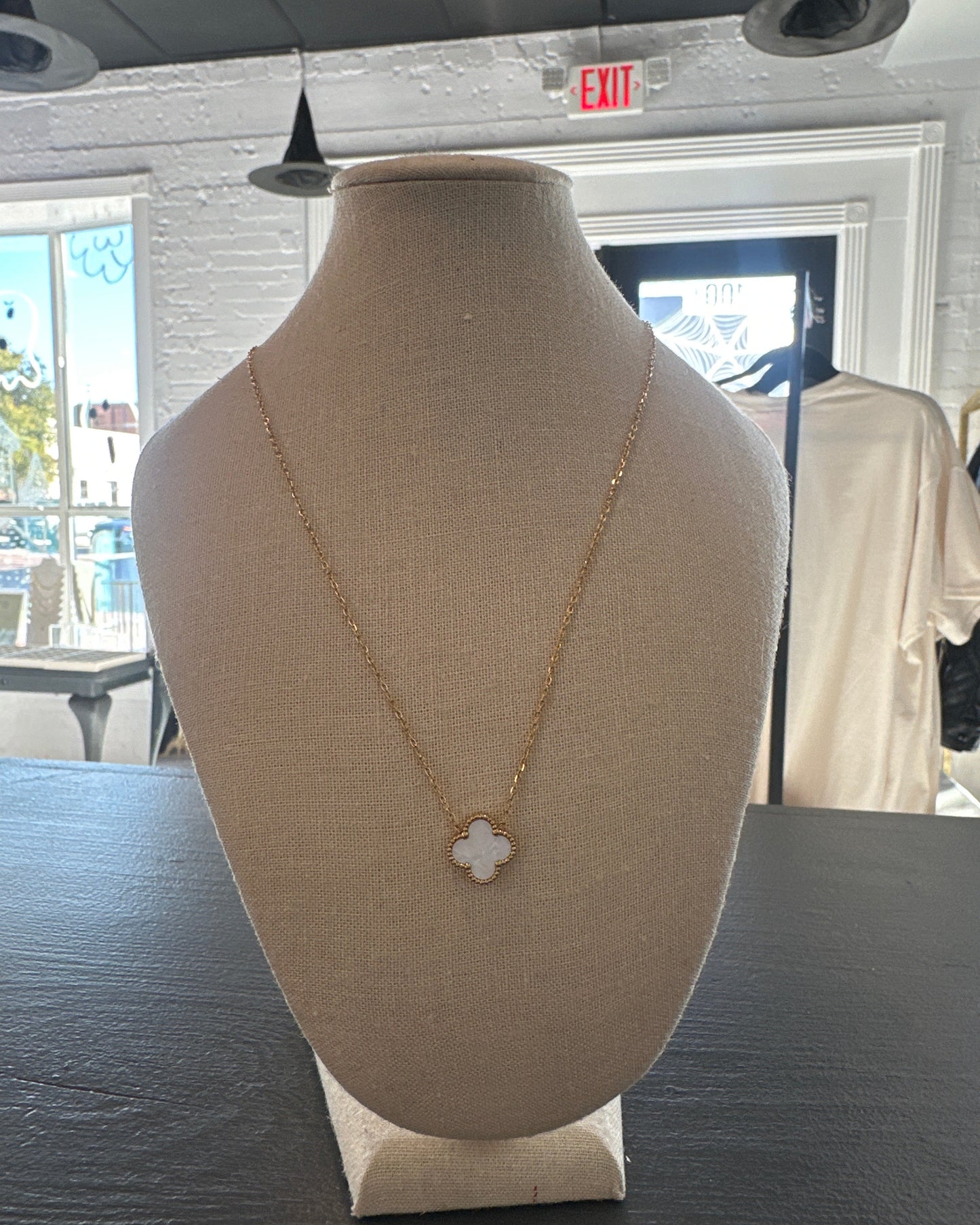 Gold Necklace with White Clover