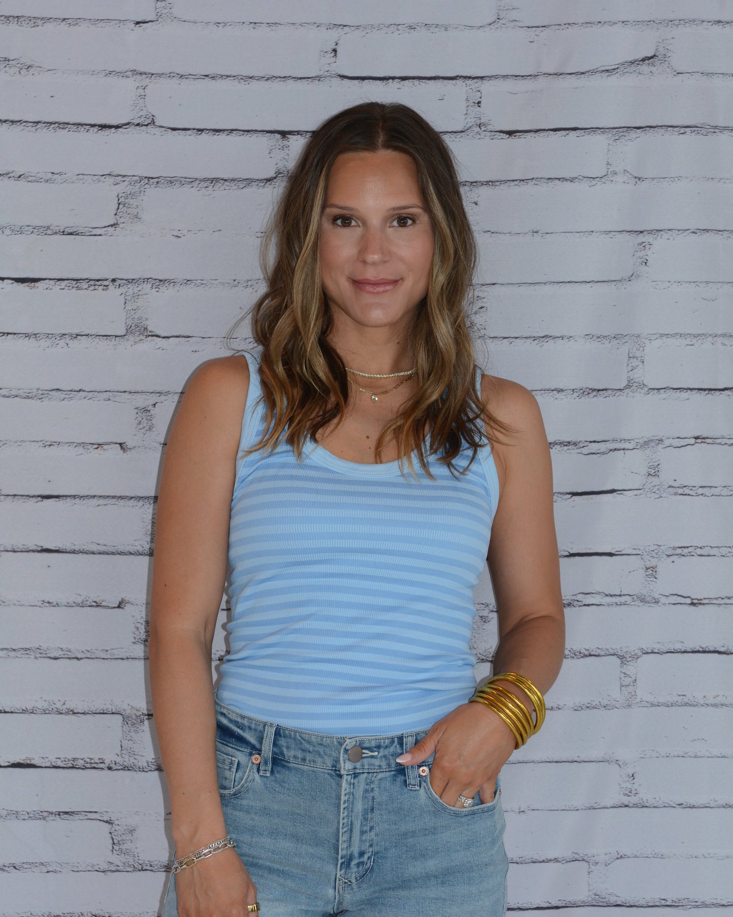 Reversible Striped Tank Serene Blue