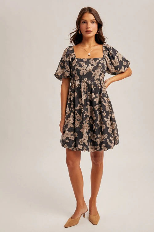 Jacquard Floral Print Bubble Dress