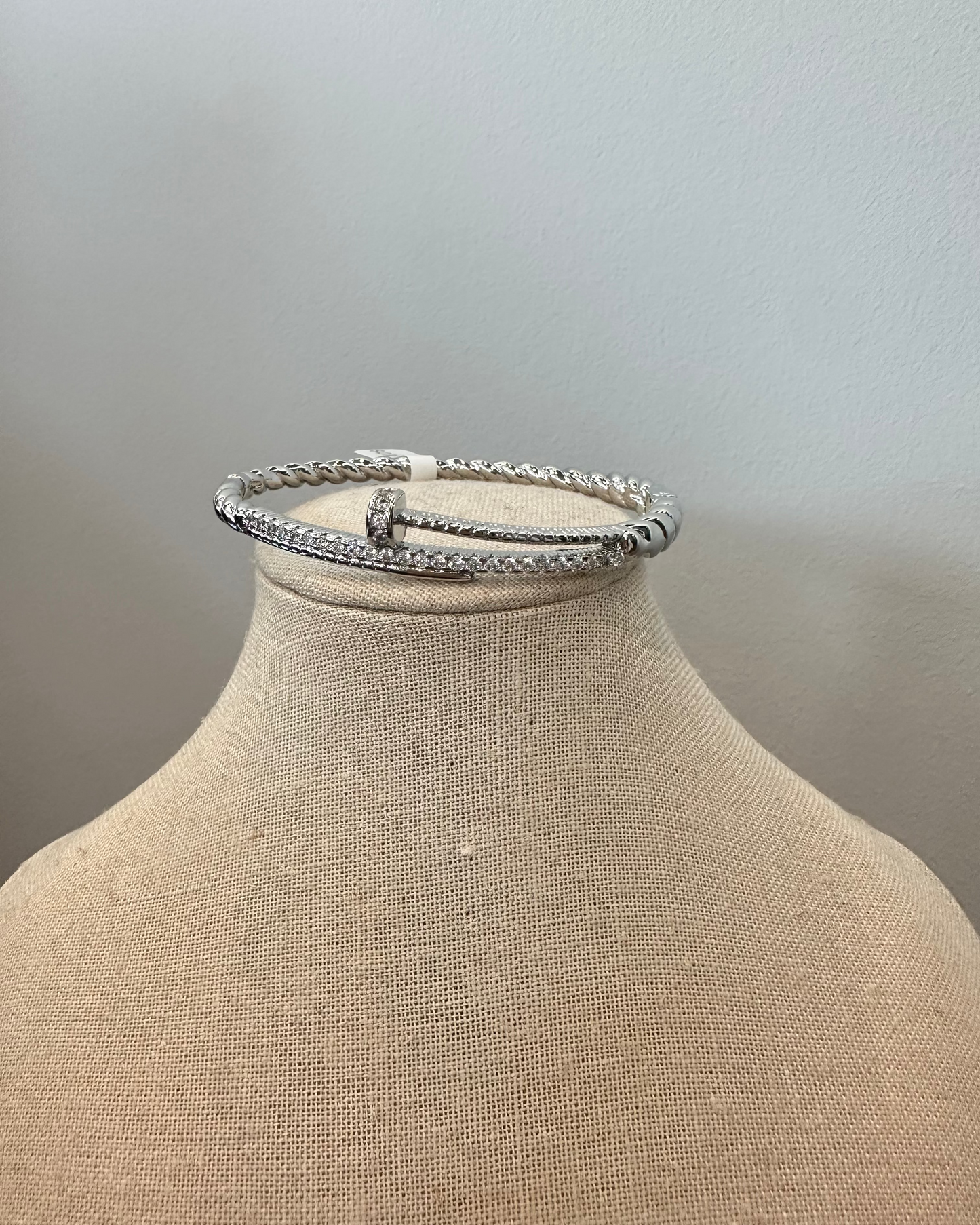 Silver Twist Nail Bangle w/ Rhinestones
