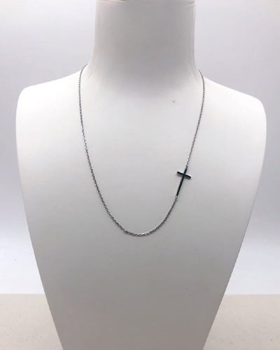Silver Sideways Cross Necklace