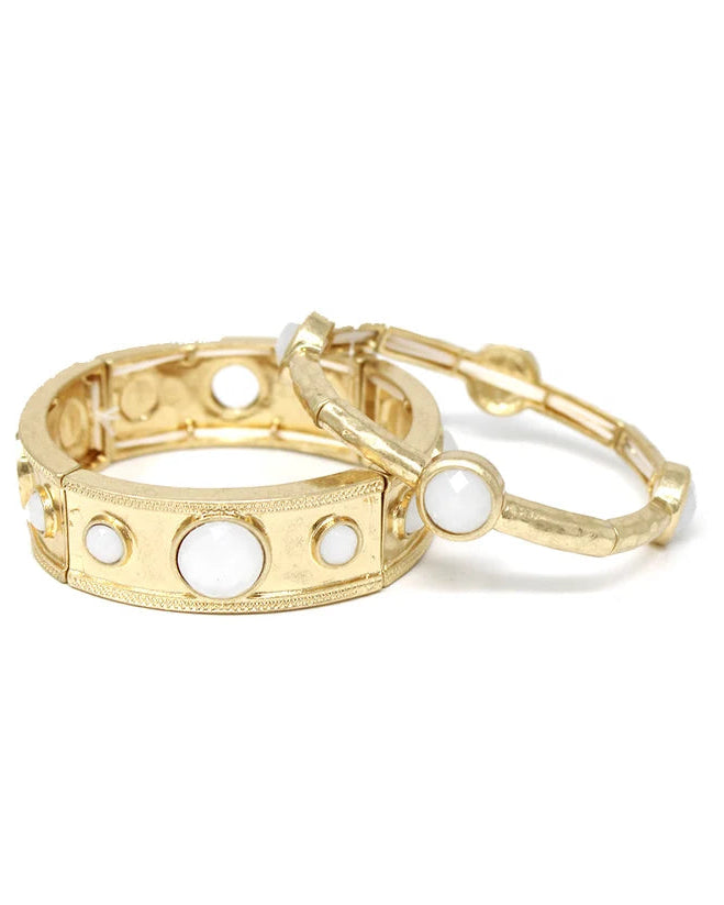 Hammered Gold with Pearl Circle Accents Stretch Bracelet