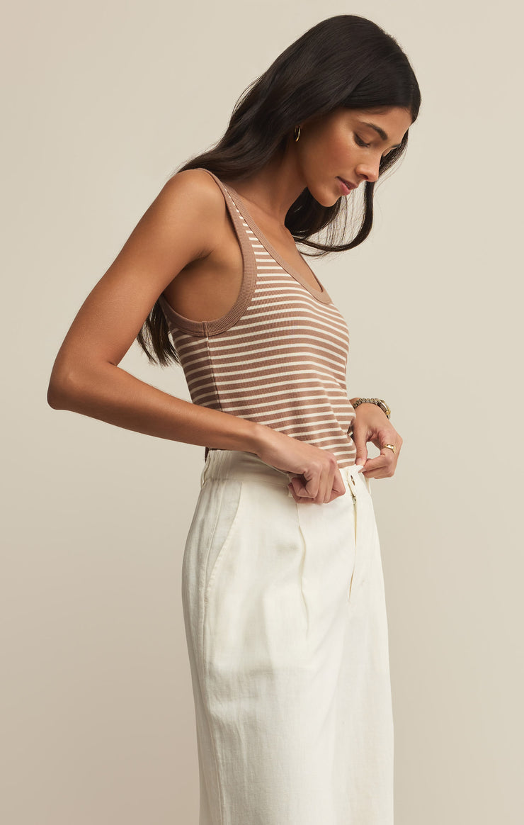 Elin Stripe Rib Tank Iced Coffee