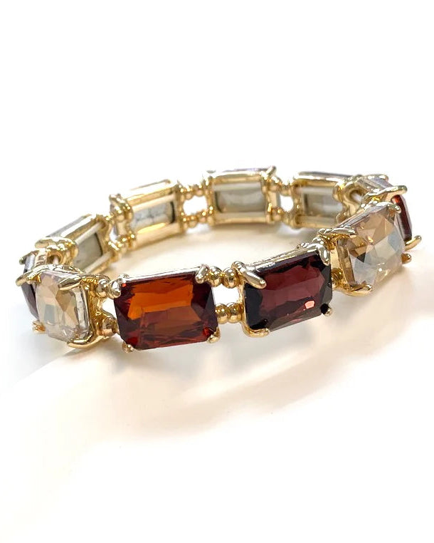 Brown Multi Rectangle Crystal Stretch Bracelet