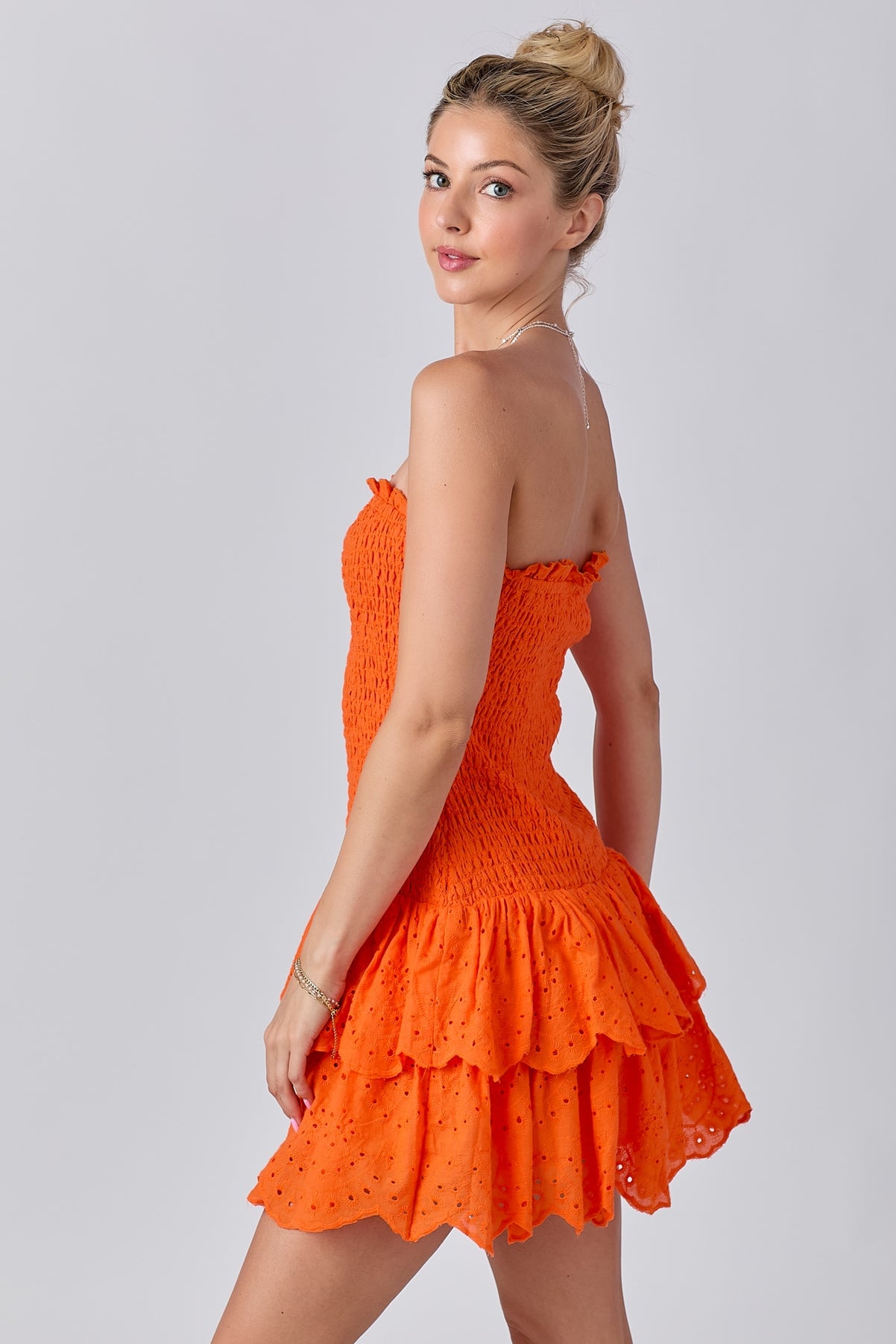Aria Smocked Ruffle Dress Orange