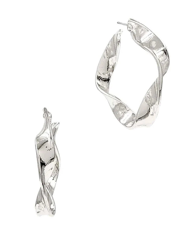 Silver Geometric Twisted 1.5" Hoop Earring