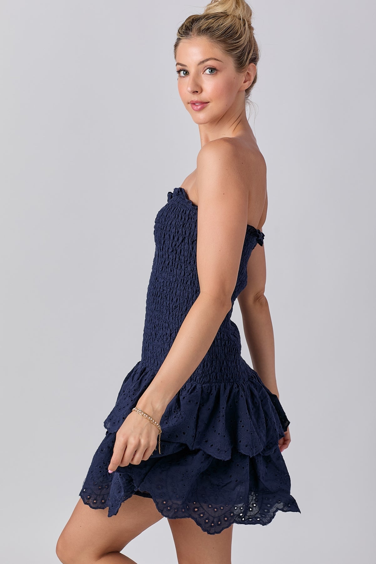 Aria Smocked Ruffle Dress Navy