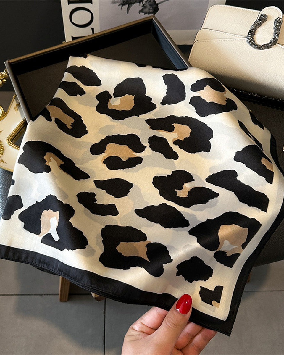 Leopard Print Satin Square Scarf
