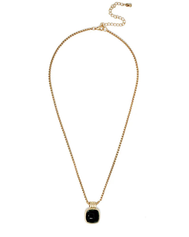 Gold Chain with Black Crystal Square Charm 16"-18" Necklace