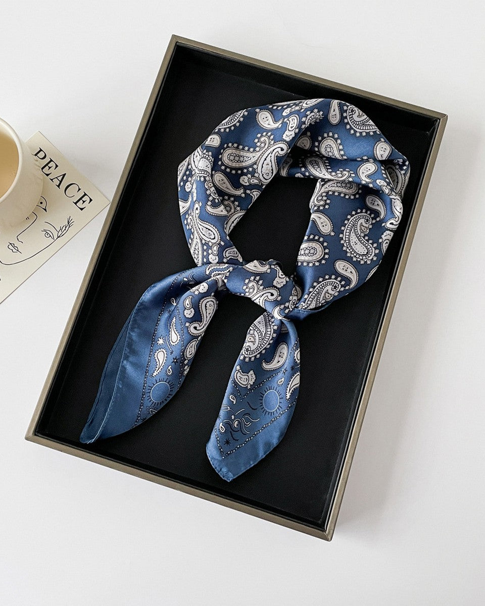 Paisley Satin Square Scarf Blue
