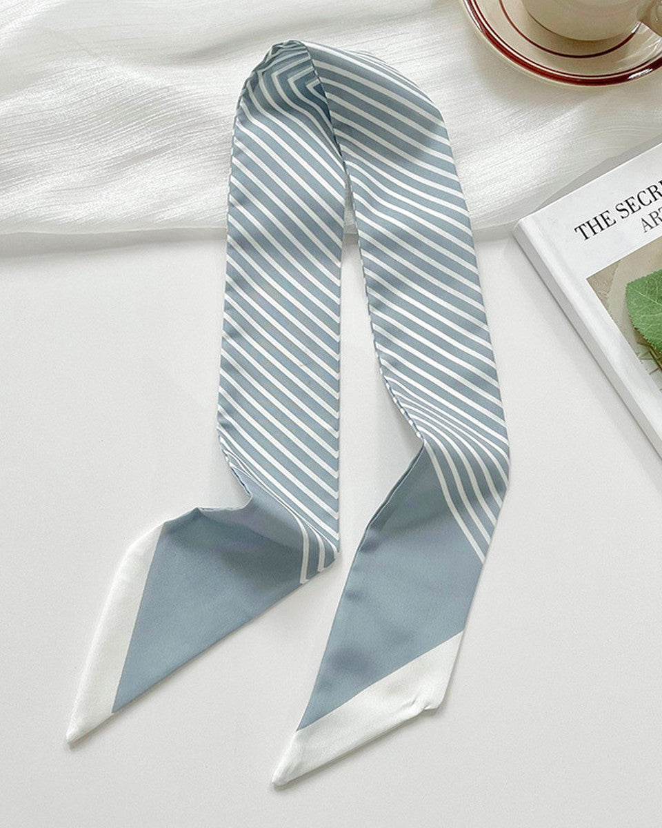 Striped Skinny Scarf Hair Tie Bag Ribbon Blue