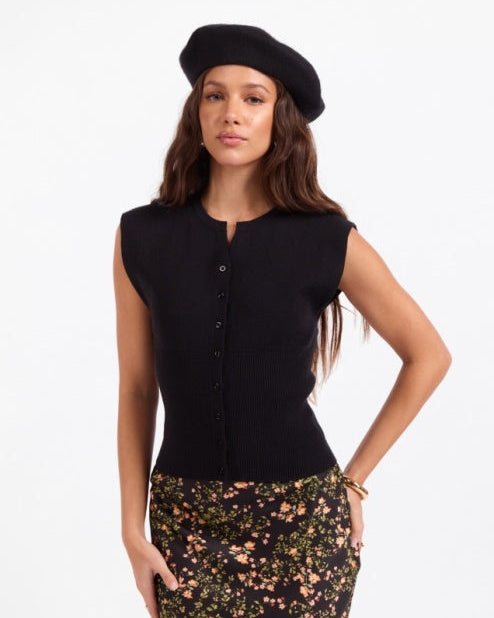 Dollhouse Button Front Sweater Black