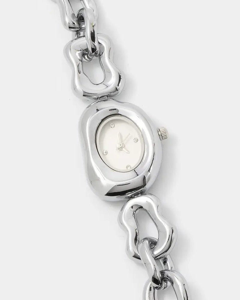 Oval Case Organic Link Chain Bracelet Watch