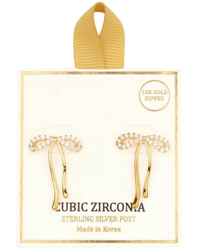Gold Bow with Rhinestones Earrings