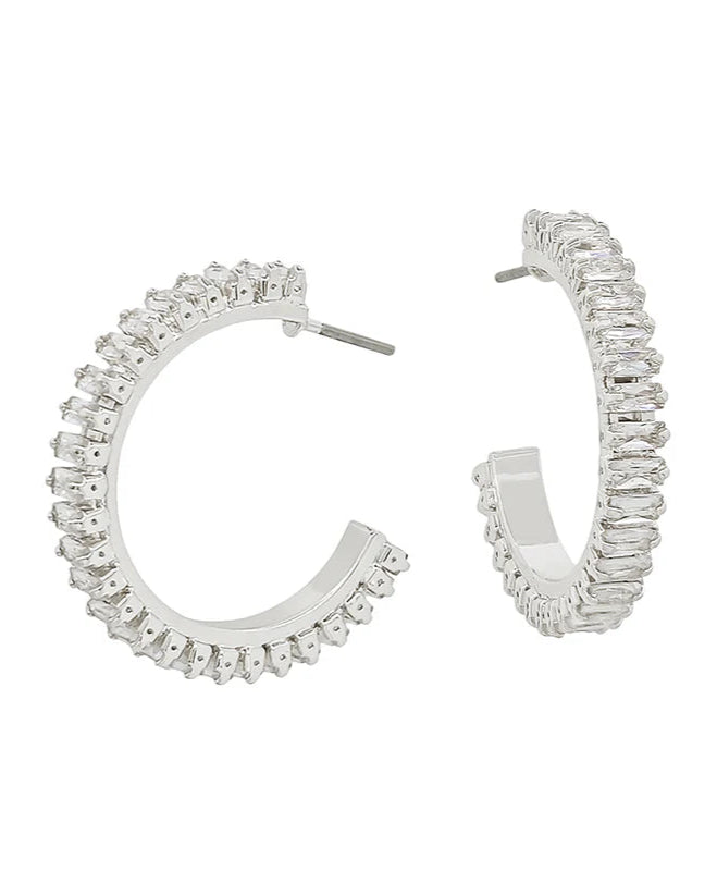 Silver Hoop with Baguette Earrings