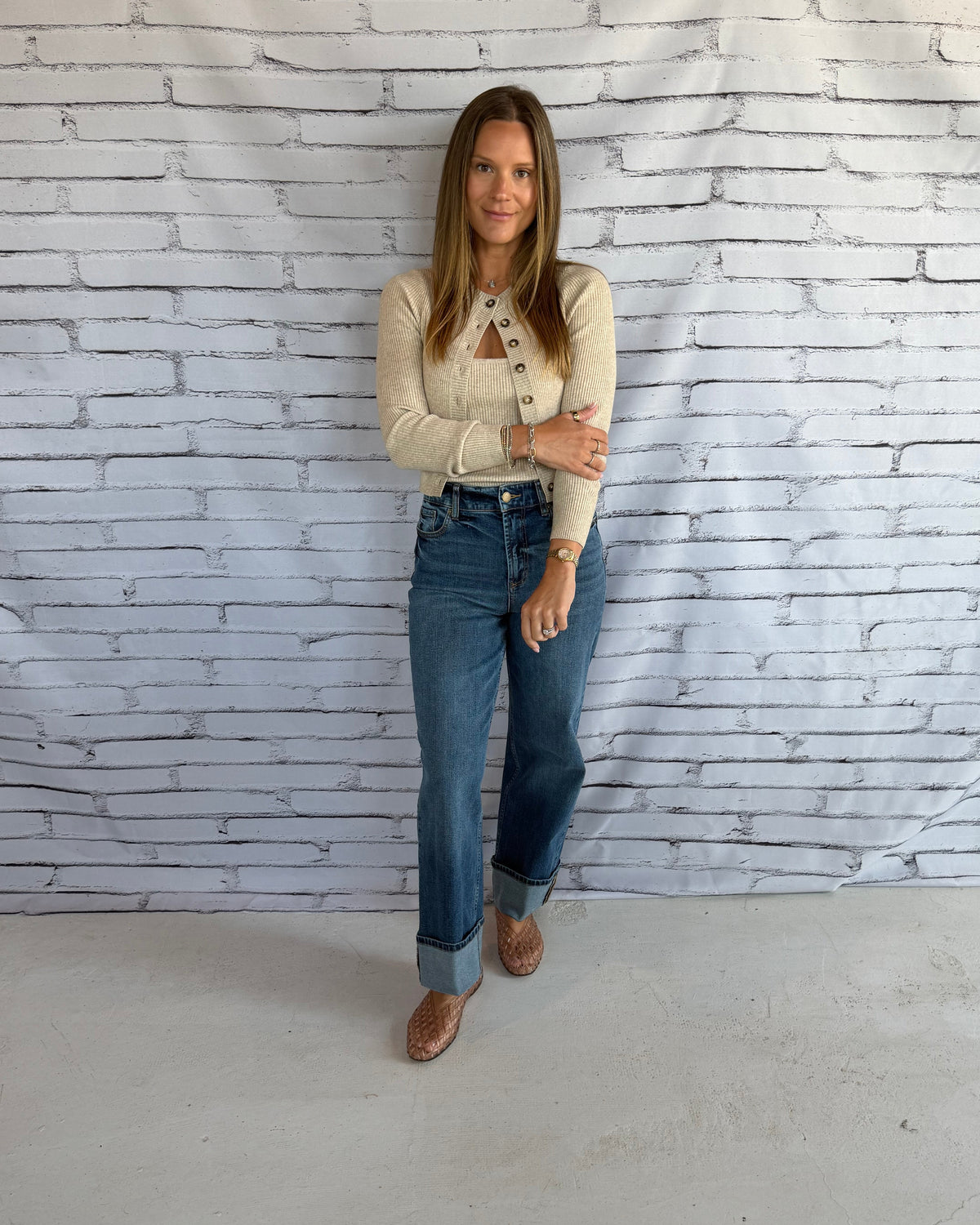 Ribbed Cami with Cardigan Sweater Khaki