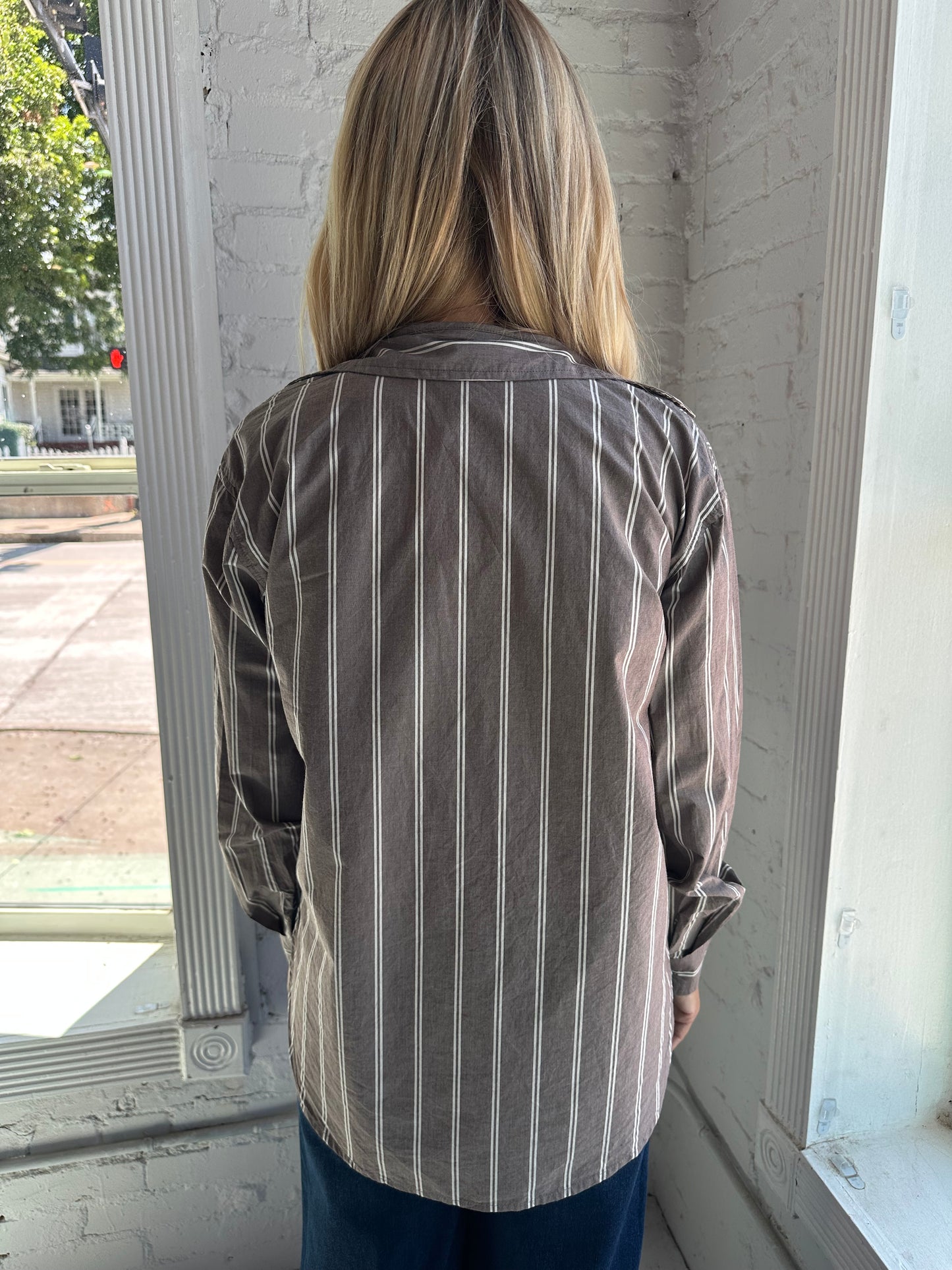 Seaport Striped Poplin Shirt Sandalwood