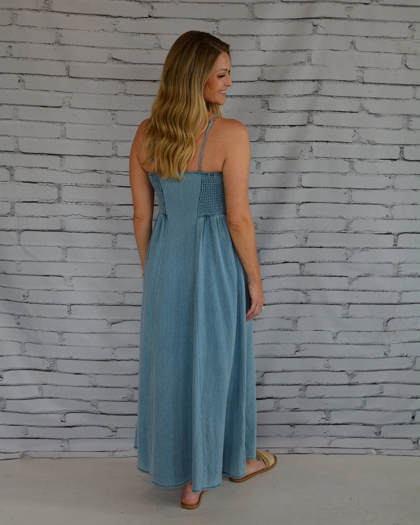 Angel Eyes Twill Midi Dress Lake Blue