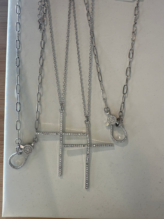 16" Large Silver Cross Necklace