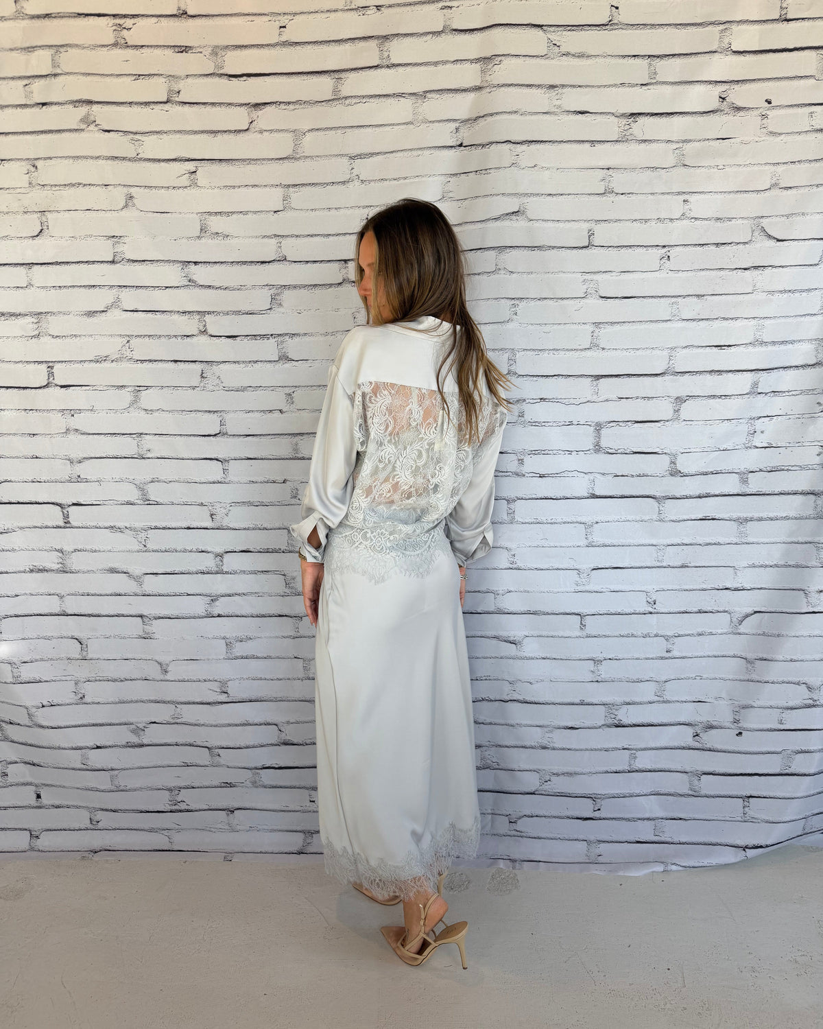 Celeste Lace Trim Skirt Silver