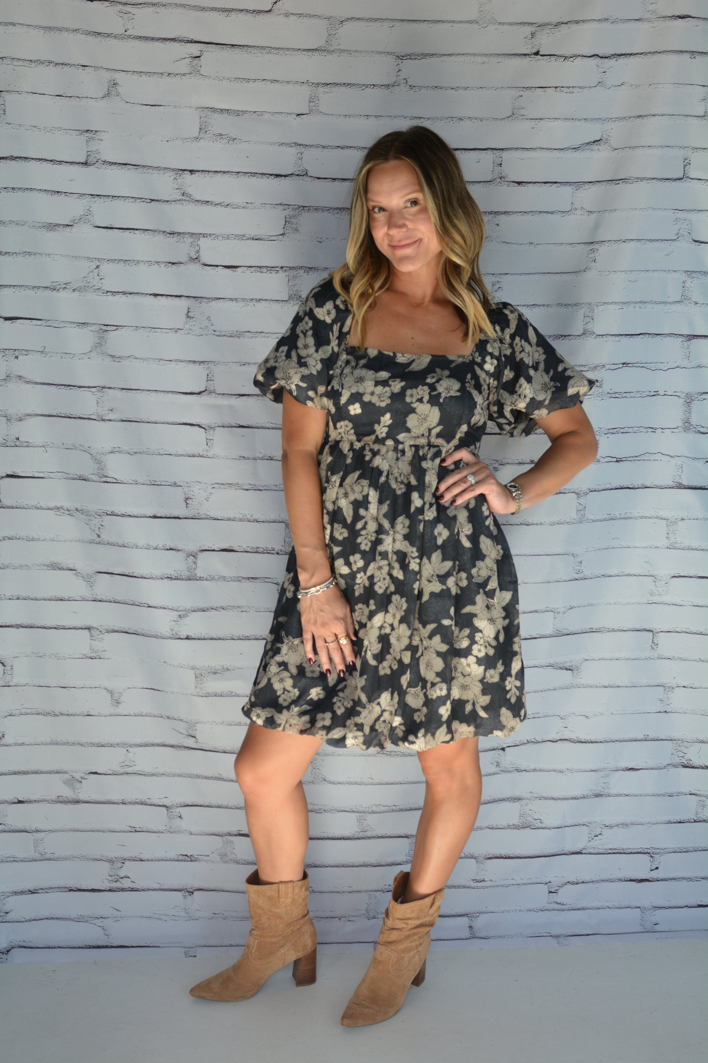 Jacquard Floral Print Bubble Dress