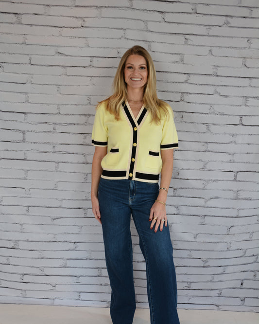 Sunshine Navy Button Top