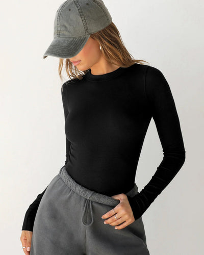 Essential Ribbed Long Sleeve Top – Black