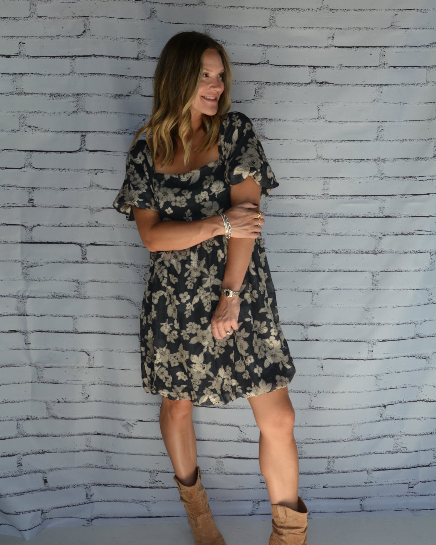 Jacquard Floral Print Bubble Dress