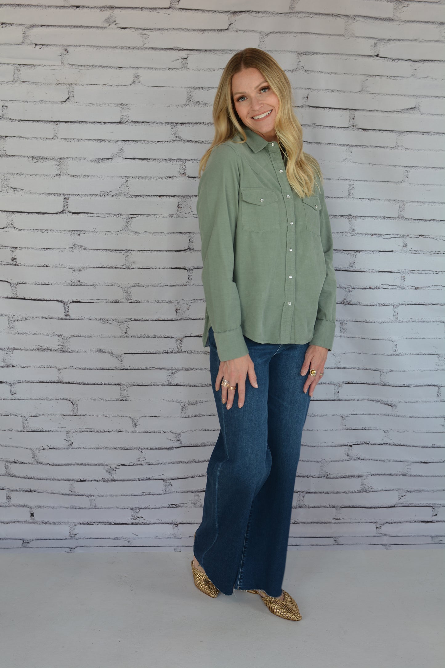 Star Corduroy Long Sleeve Iceberg Green