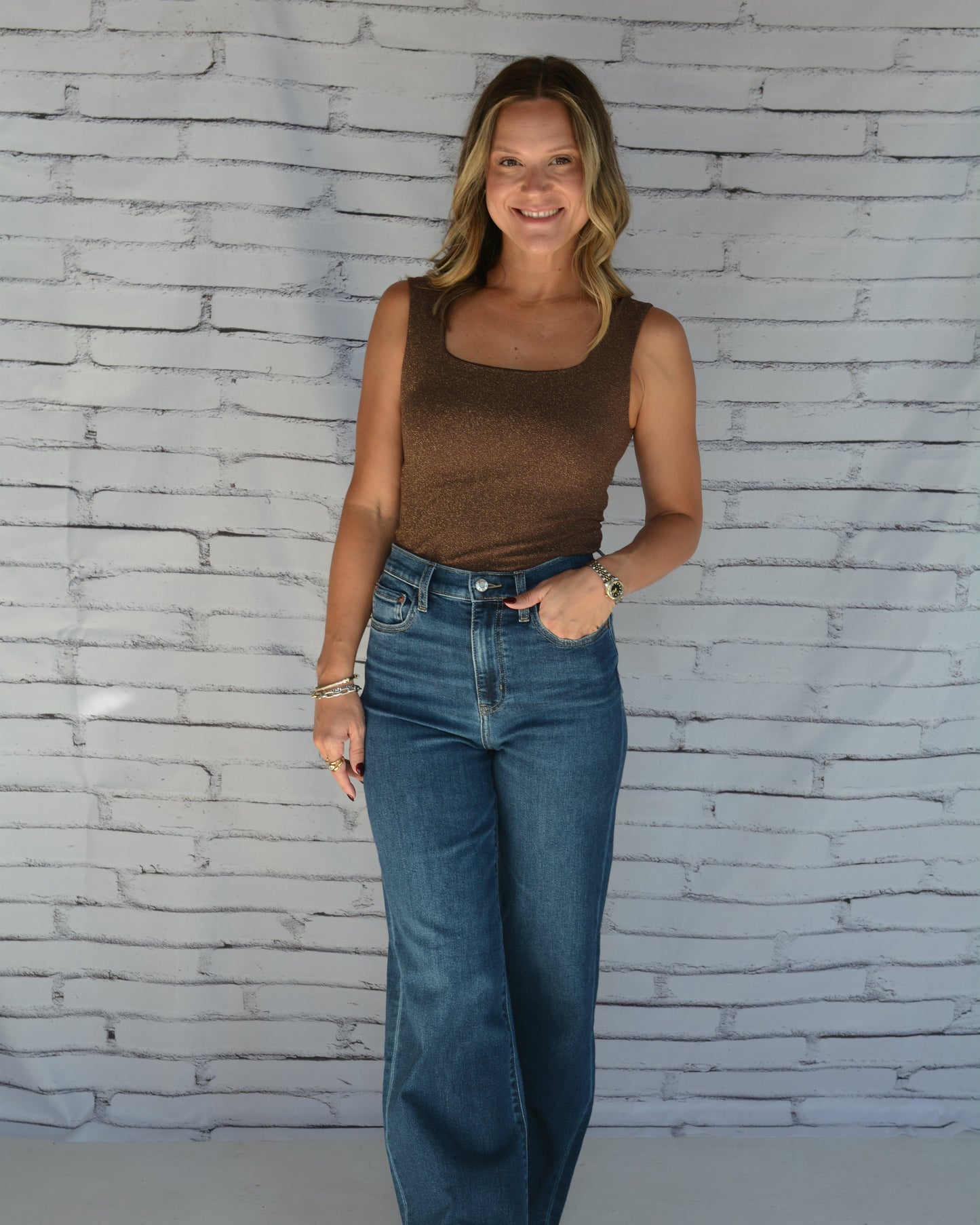 Lurex Square Neck Top French Roast