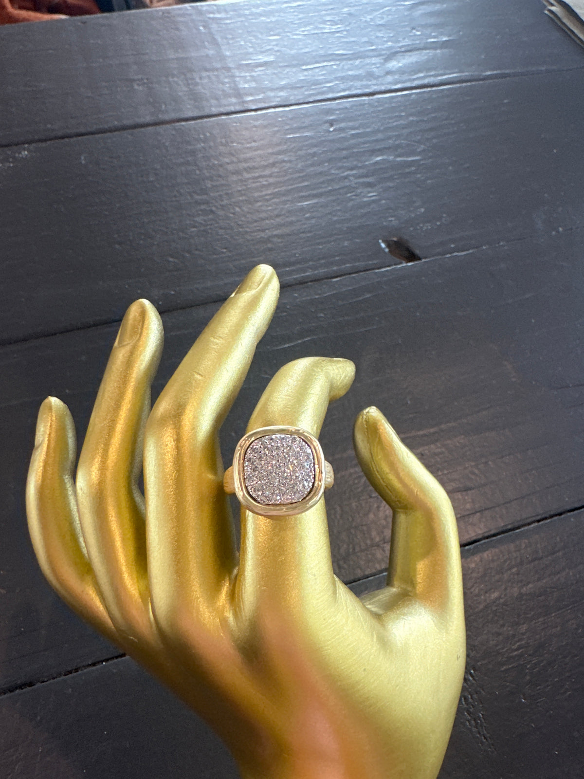 Matte Gold Square Pave Ring