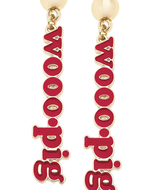 Arkansas Razorbacks Slogan Earrings in Red/Shiny Gold